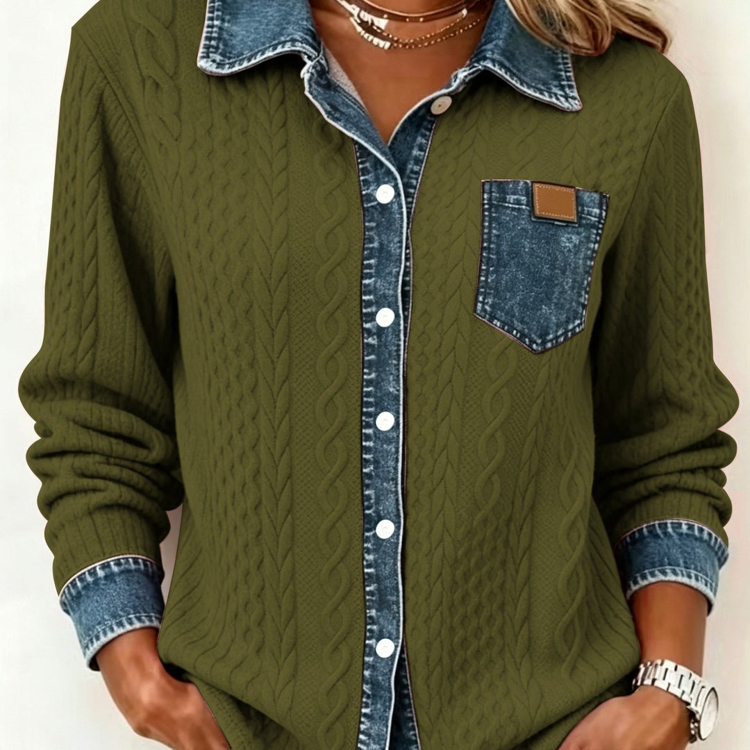 Marina | Contrast-Trim Cable-Knit Cardigan