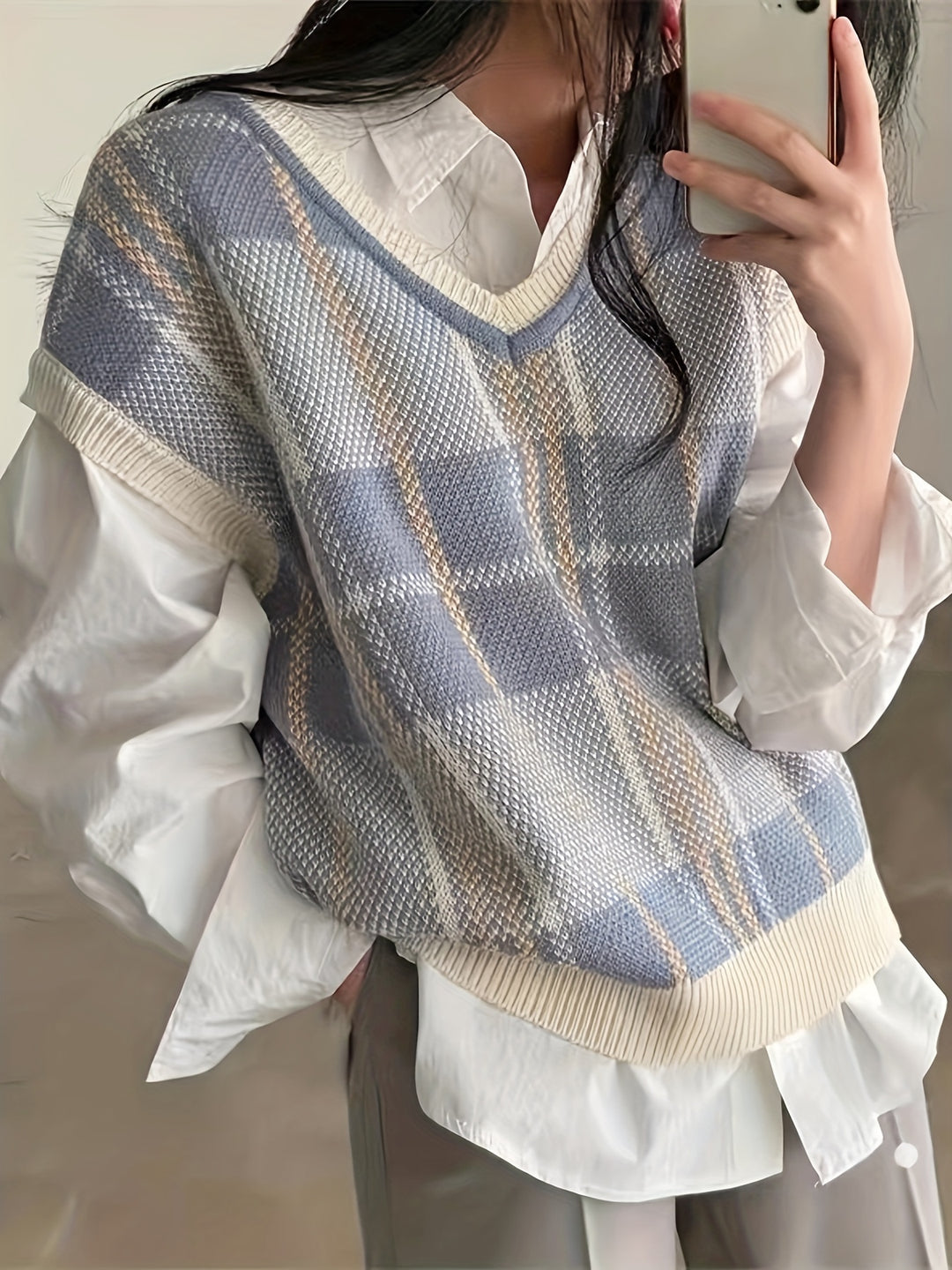 Cynthia | Vintage Argyle V-Neck Sweater Vest