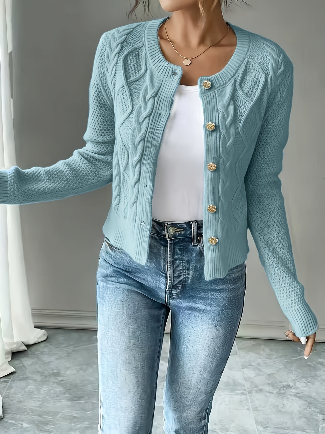 Iris | Cable-Knit Button-Front Cardigan