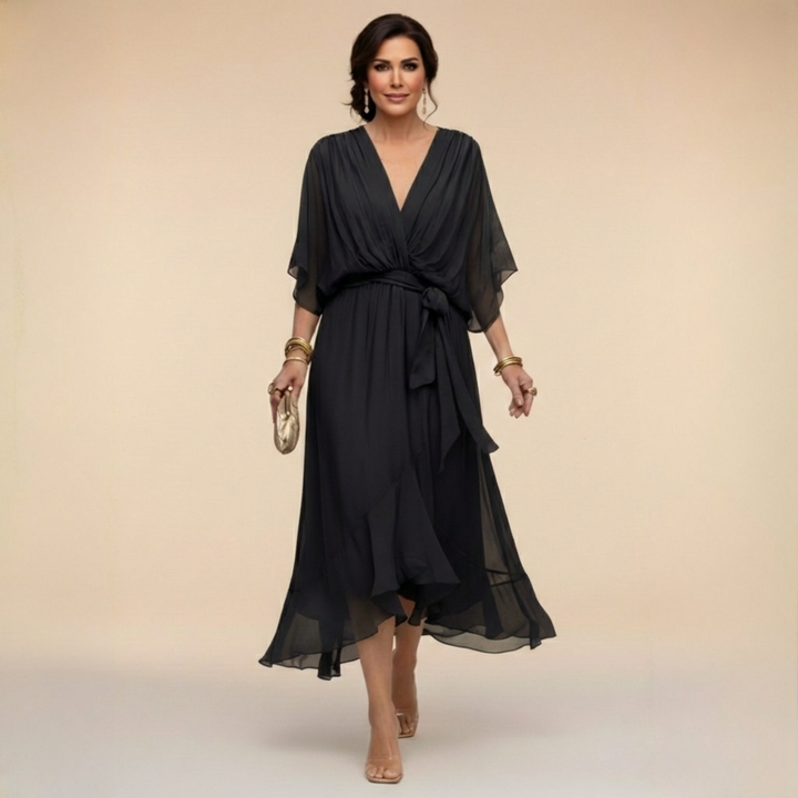 Zinnia | Stylish Chiffon V-Neck Dress