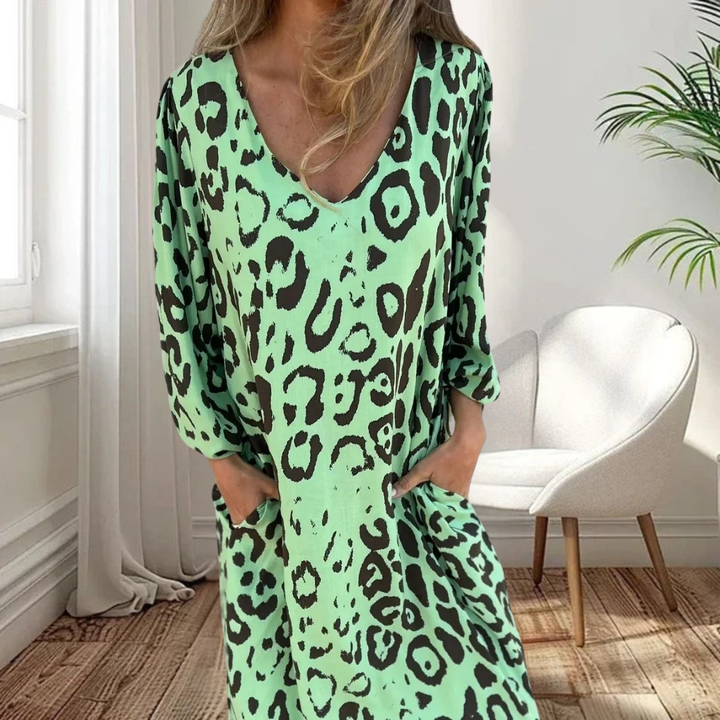 Carina | Stylish Long V-Neck Leopard Dress