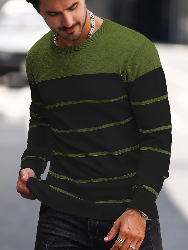 Declan | Colour-Block Striped Crew Neck Sweater