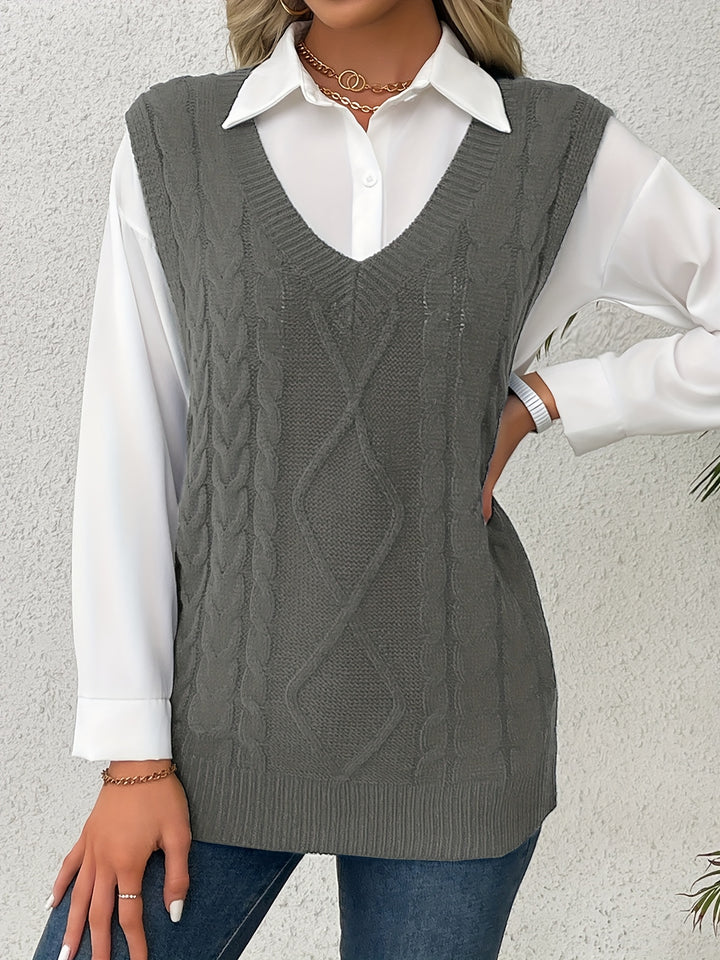Ramona | Cable-Knit V-Neck Sweater Vest