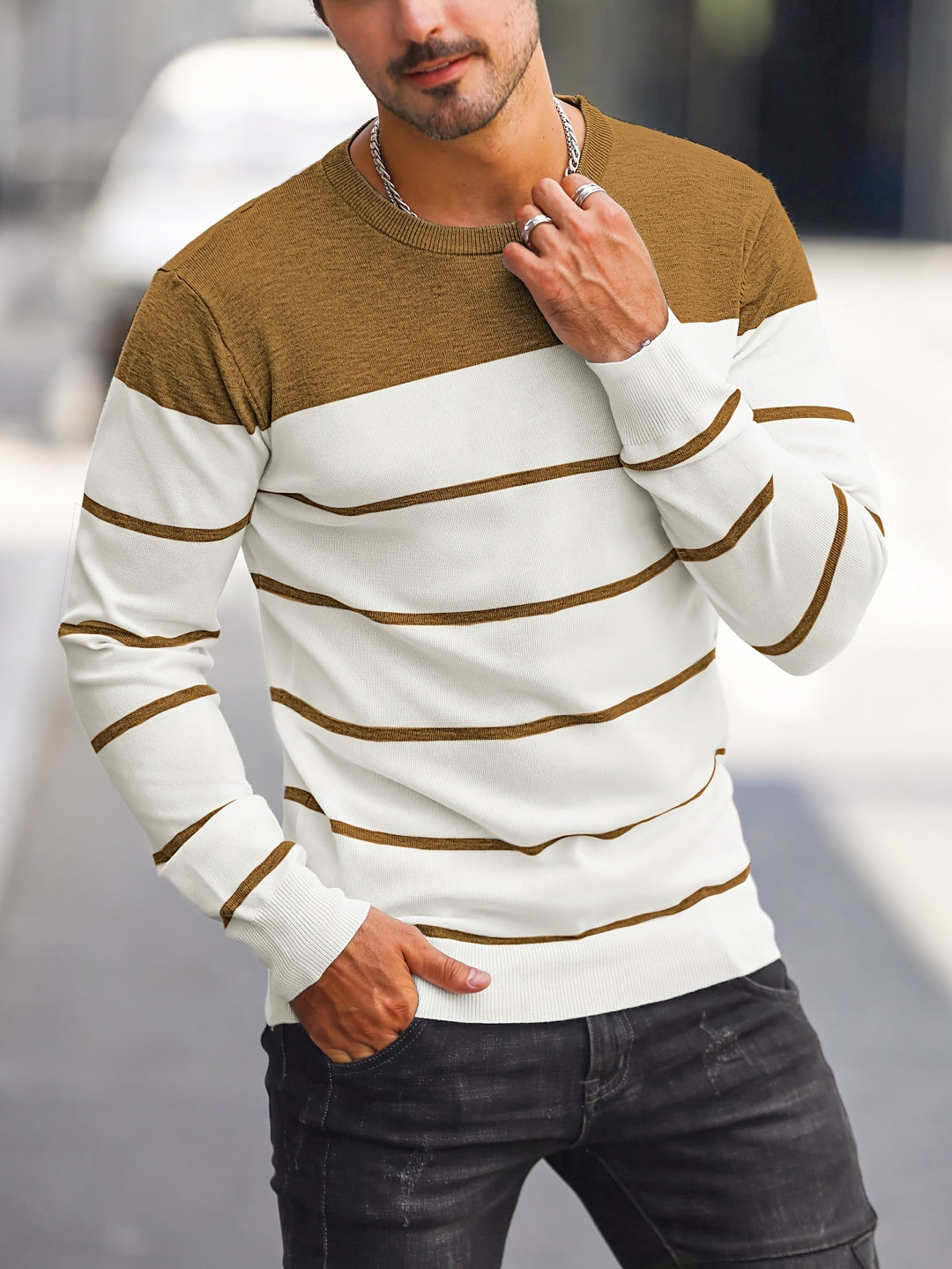 Declan | Colour-Block Striped Crew Neck Sweater