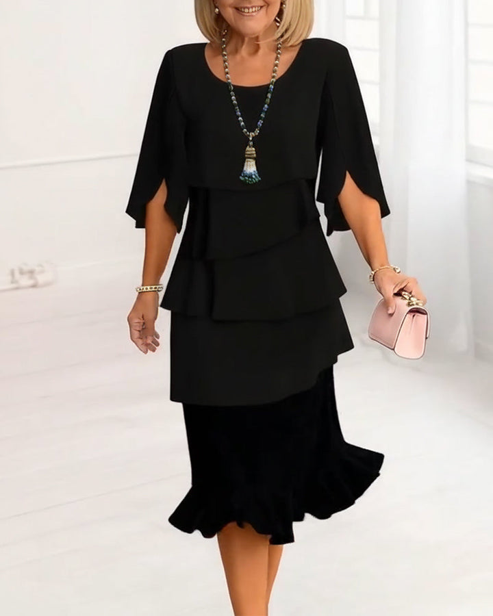 Jemma | Elegant Mid Sleeve Ruffle Dress