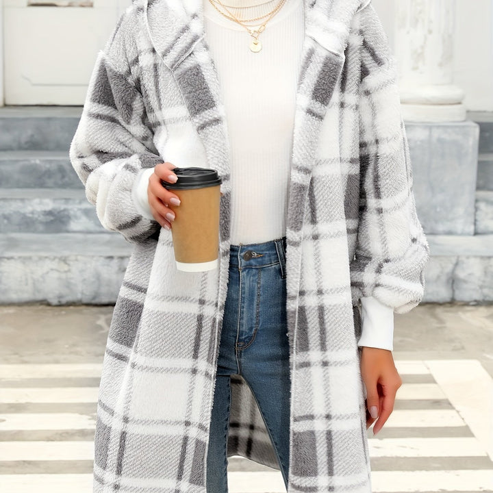 Gloria | Hooded Plaid Longline Cardigan