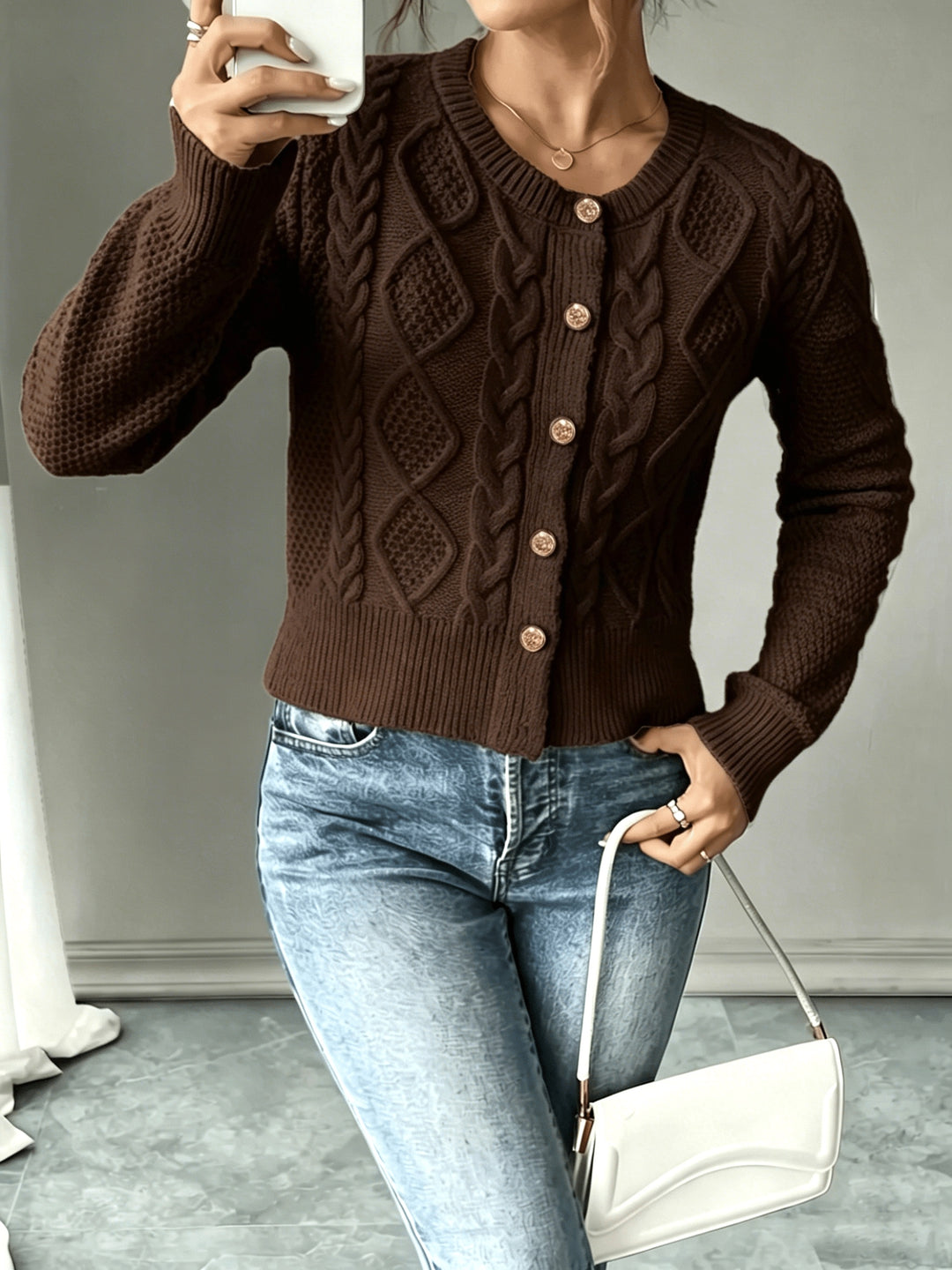 Iris | Cable-Knit Button-Front Cardigan