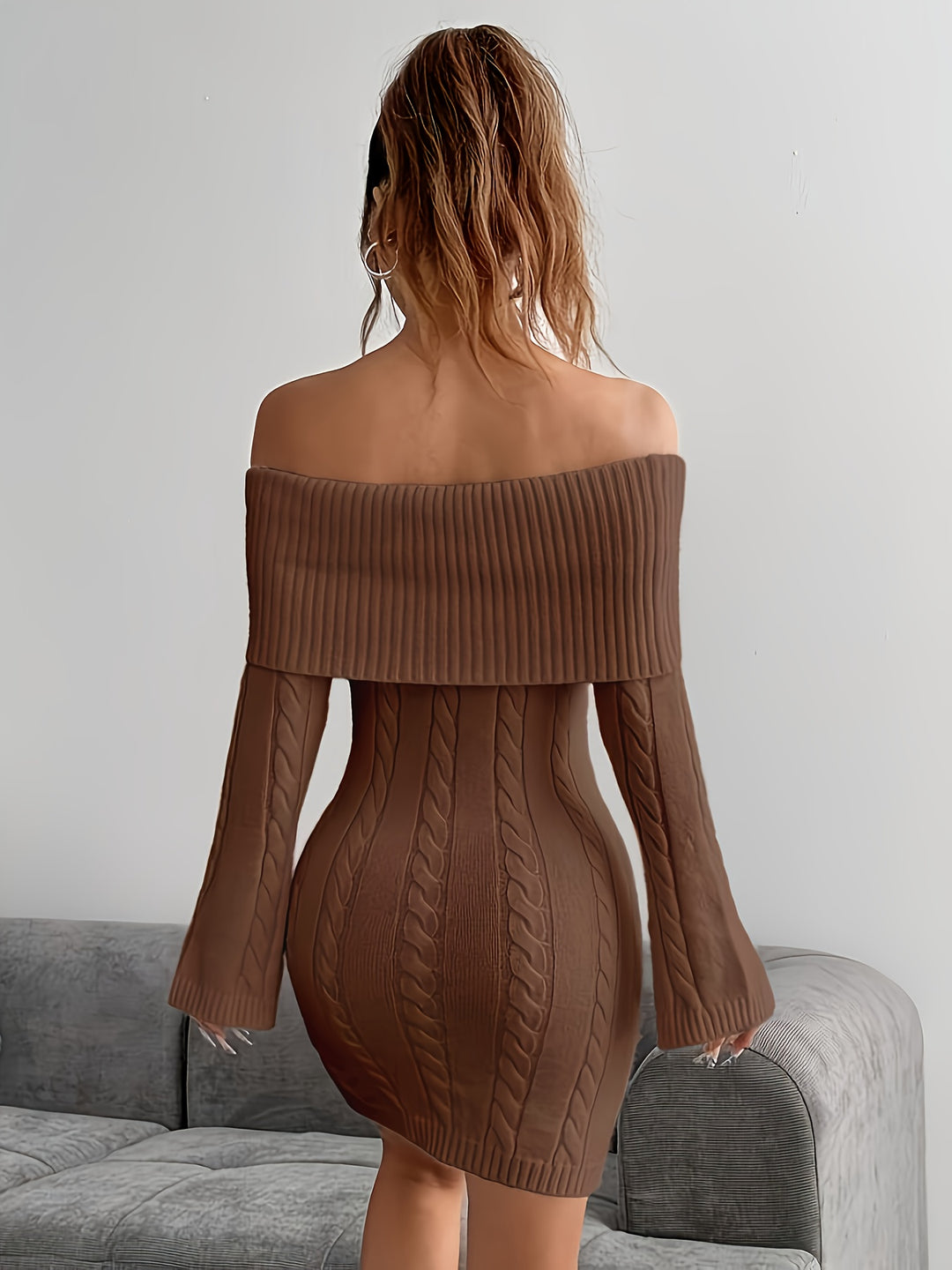 Marigold | Off-Shoulder Cable-Knit Dress