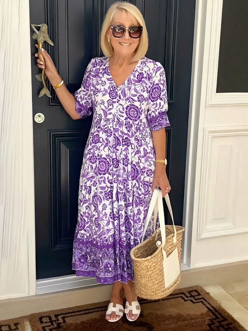 Rosalie | Graceful V-Neck Floral Dress