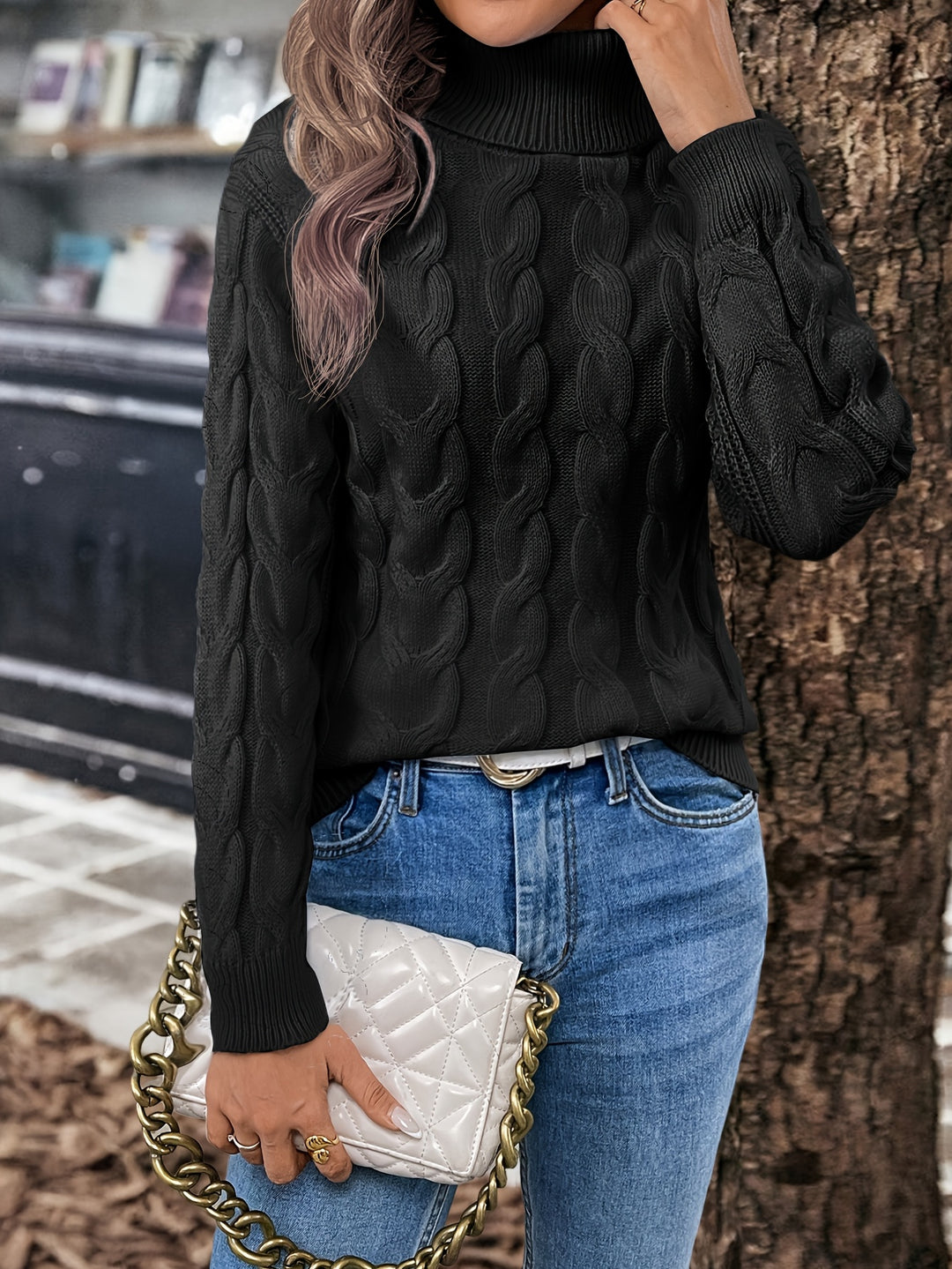 Delphina | Cable-Knit Turtleneck Sweater