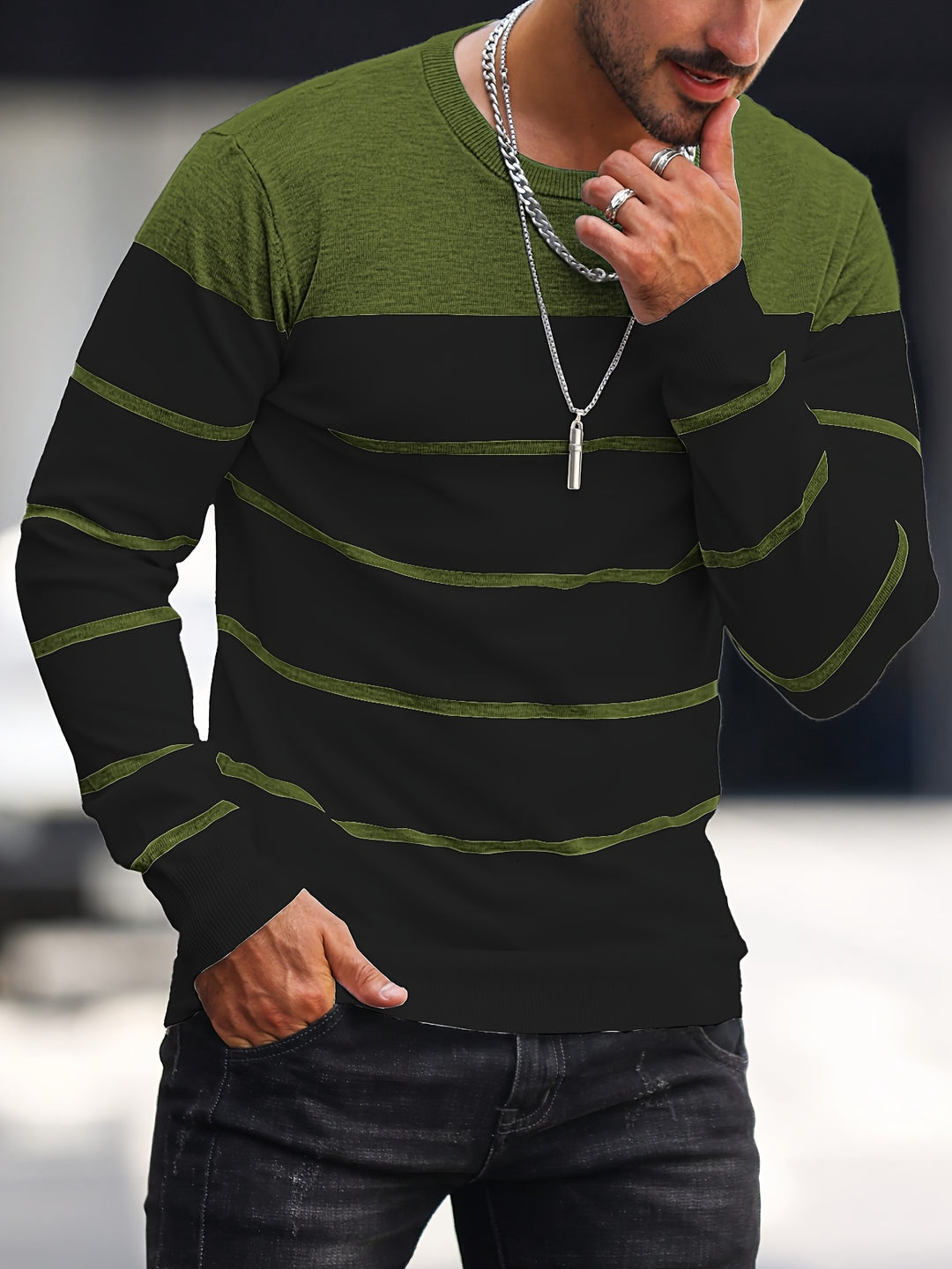 Declan | Colour-Block Striped Crew Neck Sweater