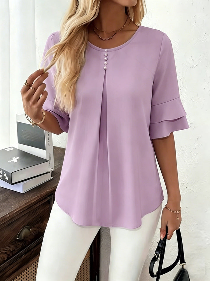 Eloise | Flowing Pearl-Button Blouse