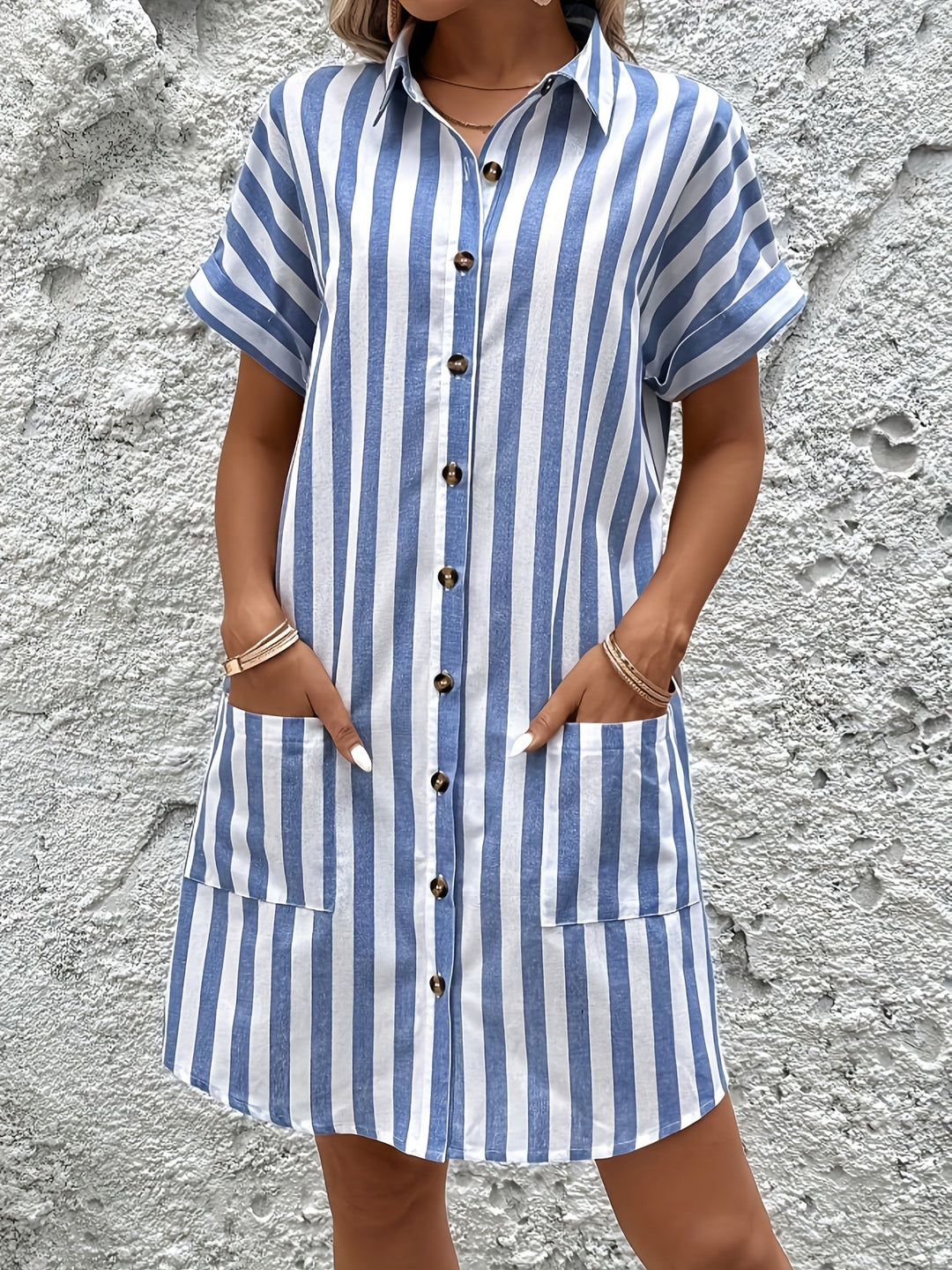 Clara | Striped Button-Up Shirt Dress