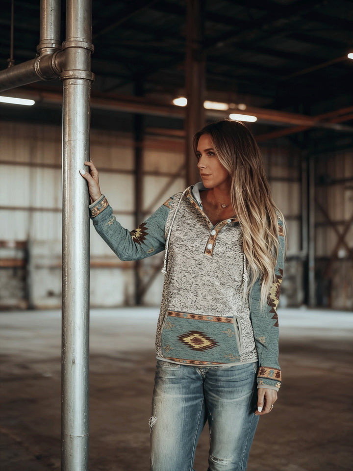 Willow | Western-Print Snap-Button Hoodie