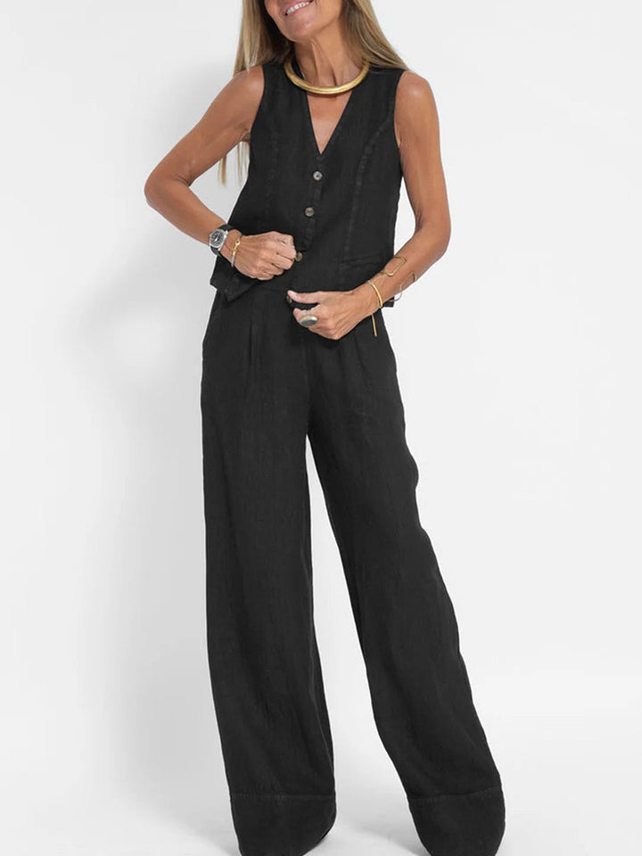 Suzanne | Sleeveless V-Neck Vest & Wide-Leg Pants Set