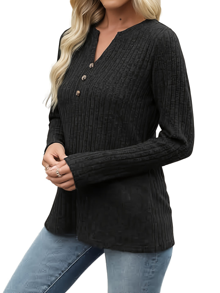 Evangeline | Ribbed Button-Neck Top
