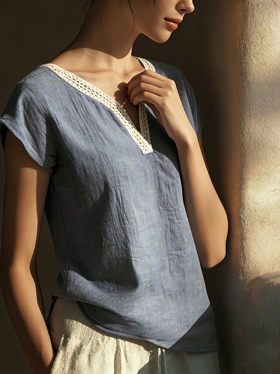 Nora | Decorative Trim V-Neck Blouse
