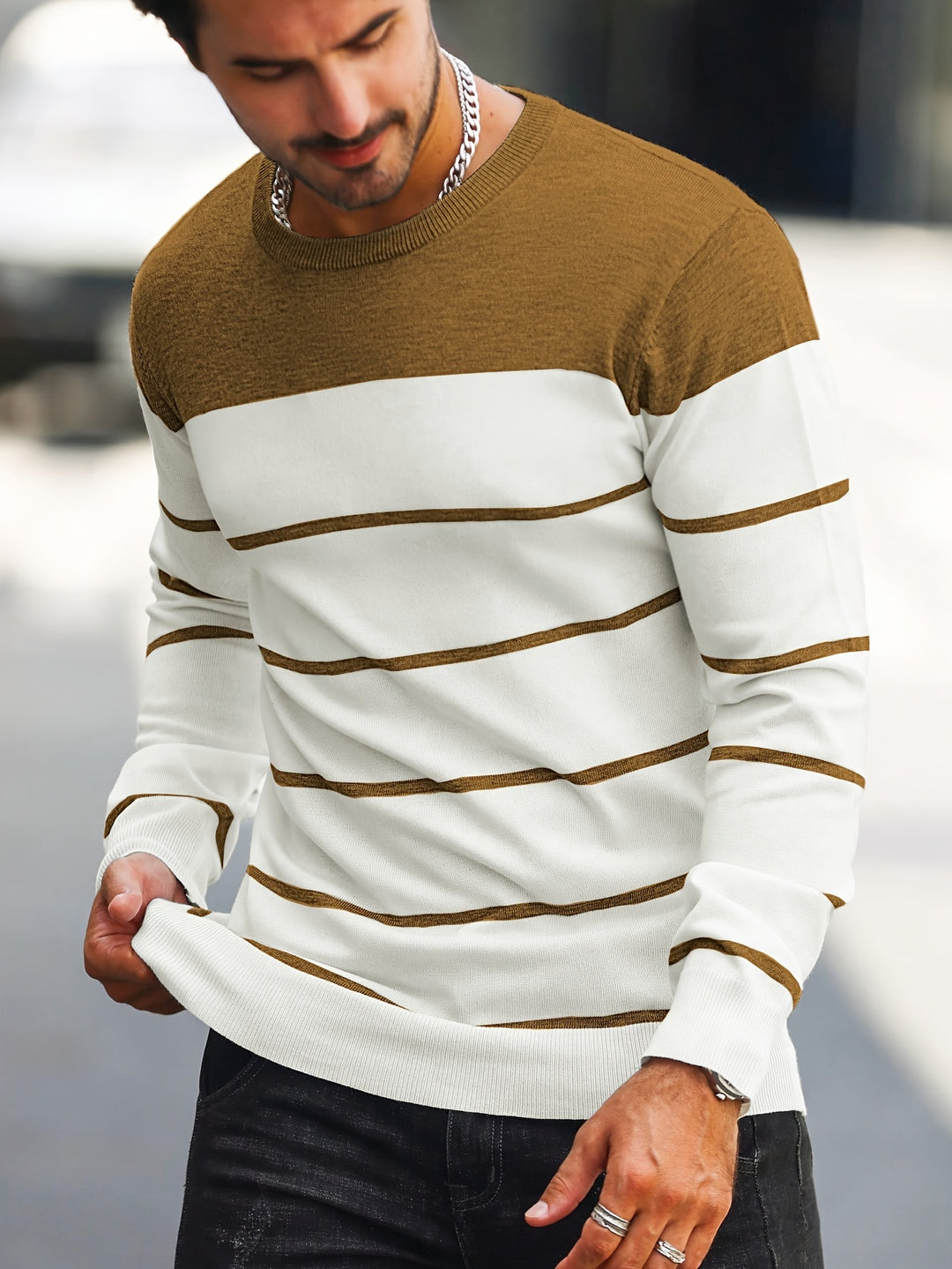 Declan | Colour-Block Striped Crew Neck Sweater