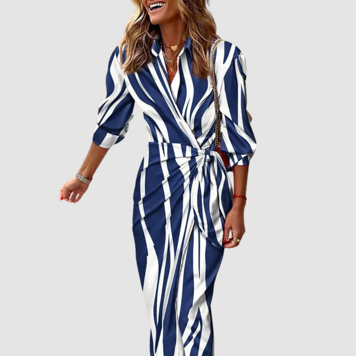Andrea | Elegant Striped Long Dress