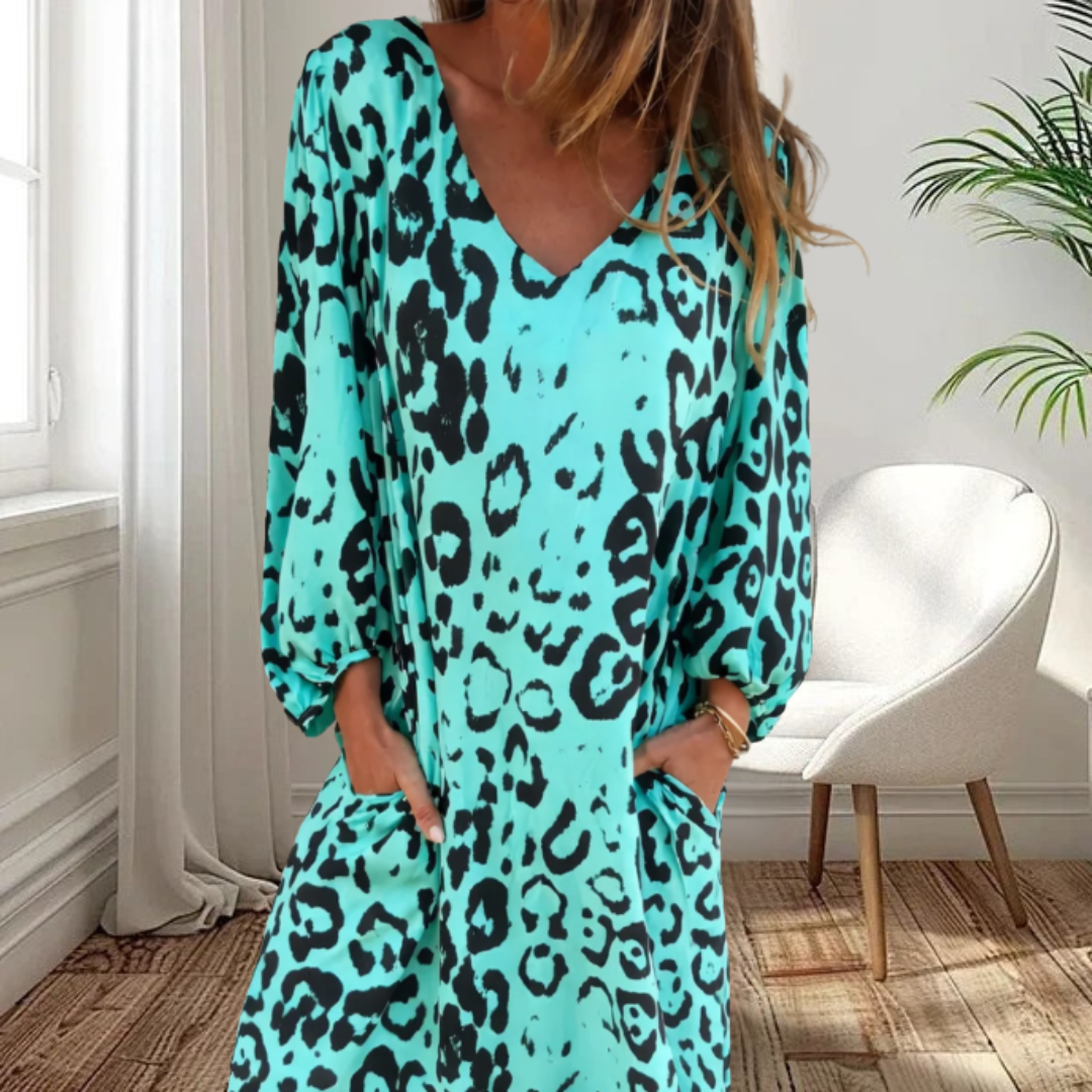 Carina | Stylish Long V-Neck Leopard Dress