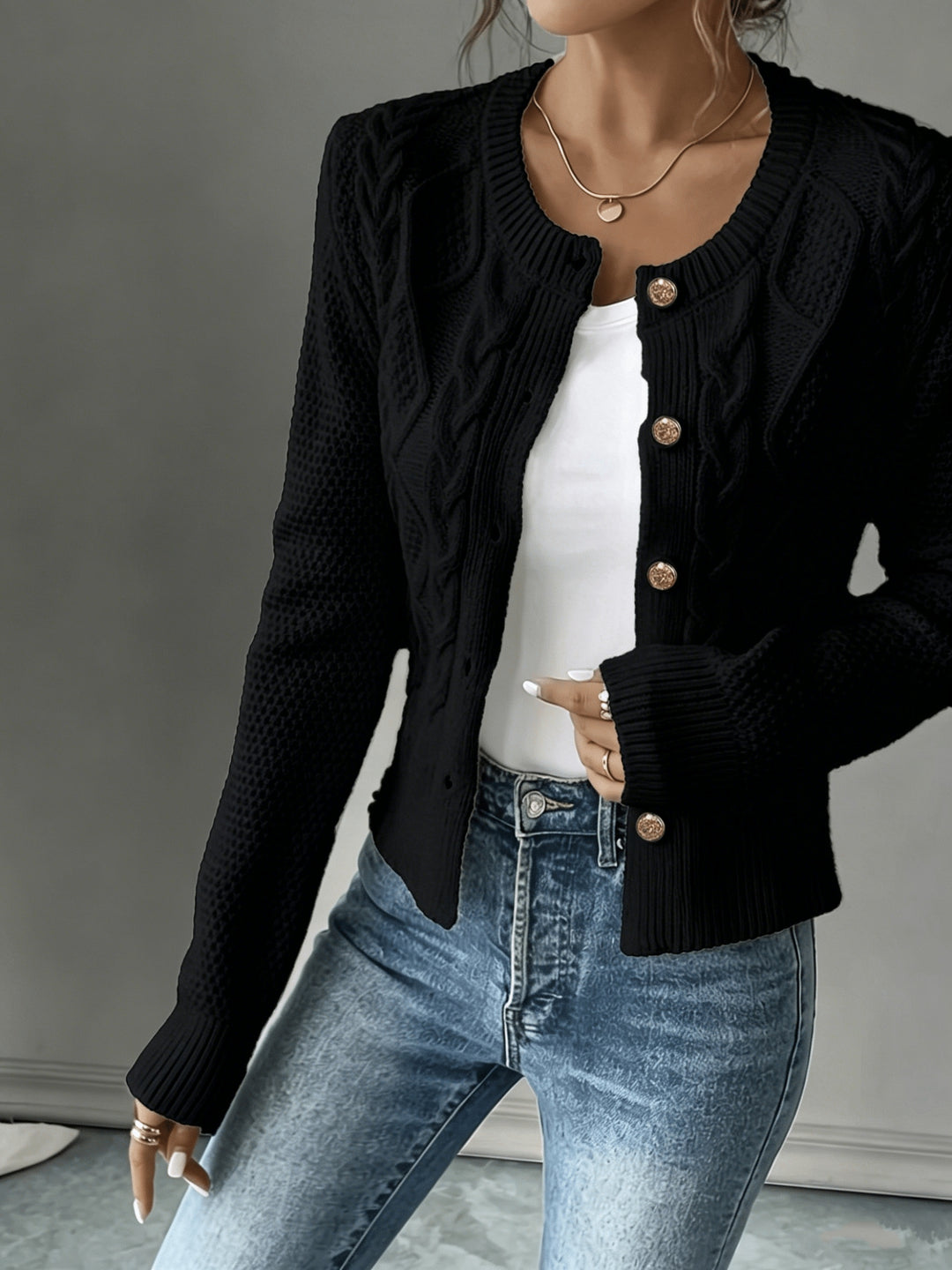 Iris | Cable-Knit Button-Front Cardigan