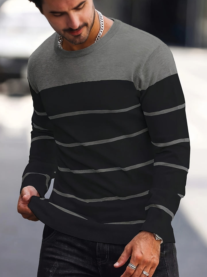 Declan | Colour-Block Striped Crew Neck Sweater