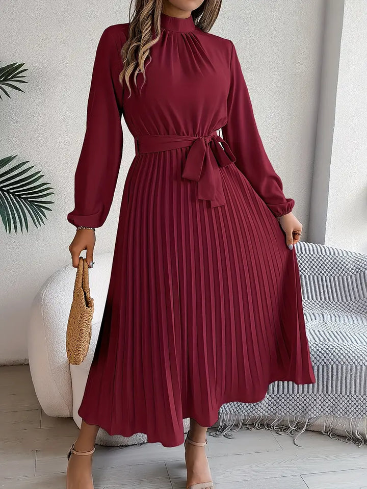 Evelyn | Elegant Pleated Belted Midi Dress