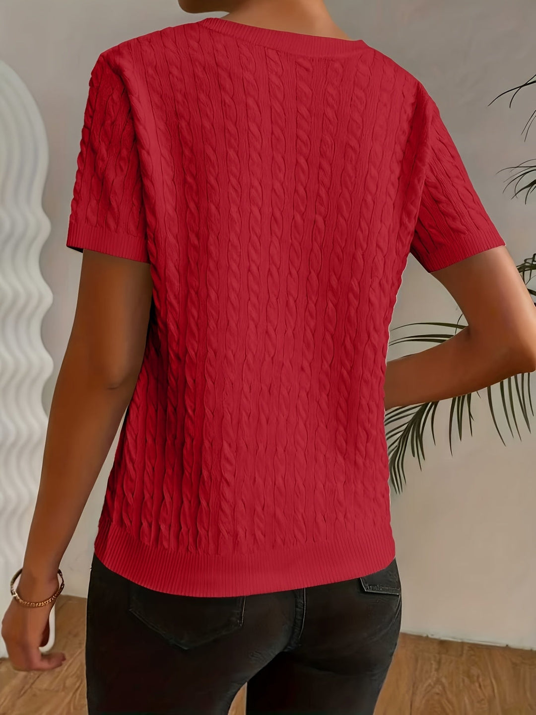 Josie | Cable-Textured Short Sleeve Top
