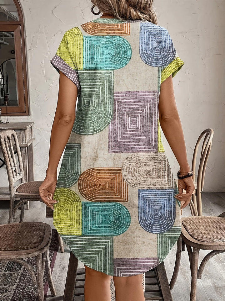 Maren | Elegant Geometric V-Neck Button Dress