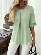 Eloise | Flowing Pearl-Button Blouse