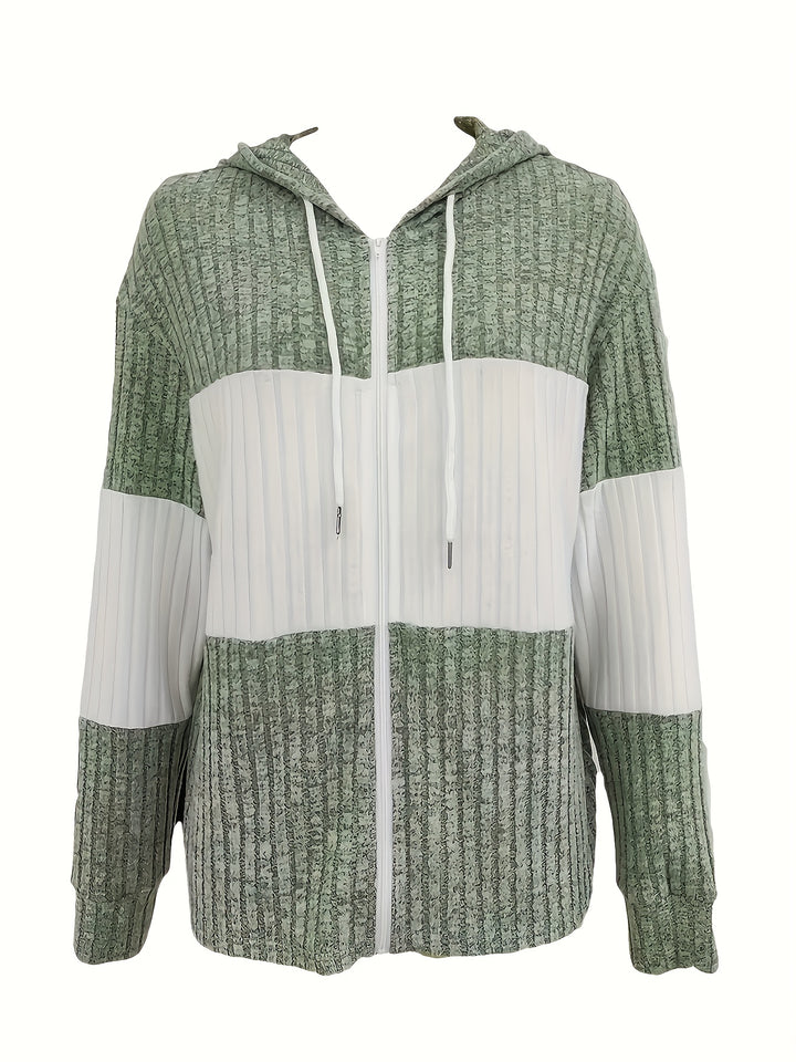Talia | Ribbed Colour-Block Zip-Up Hoodie