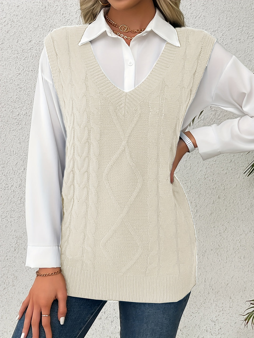 Ramona | Cable-Knit V-Neck Sweater Vest
