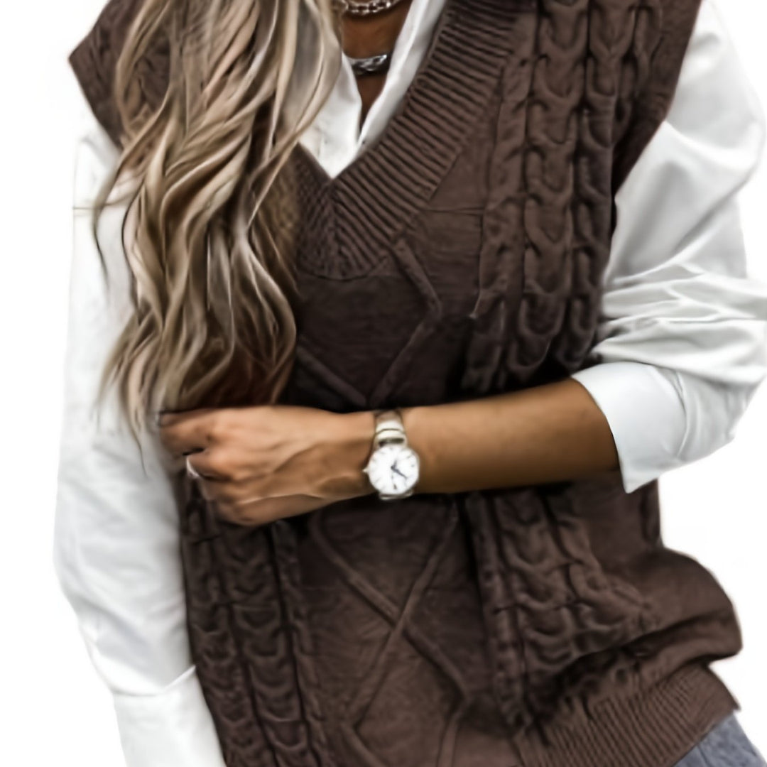 Ramona | Cable-Knit V-Neck Sweater Vest