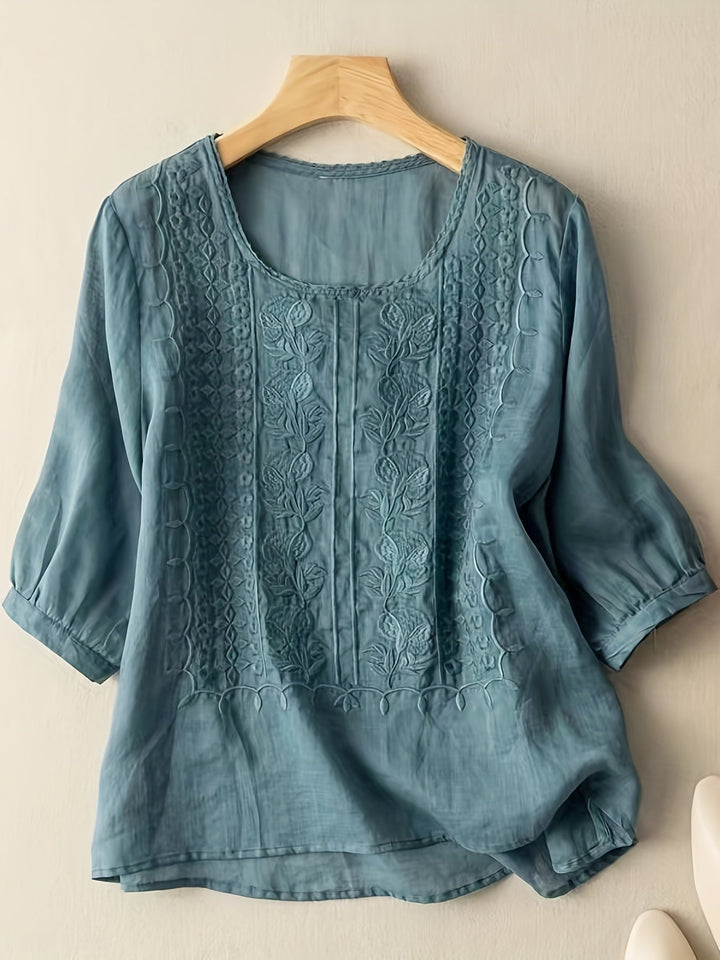 Cecilia | Embroidered Scoop-Neck Blouse