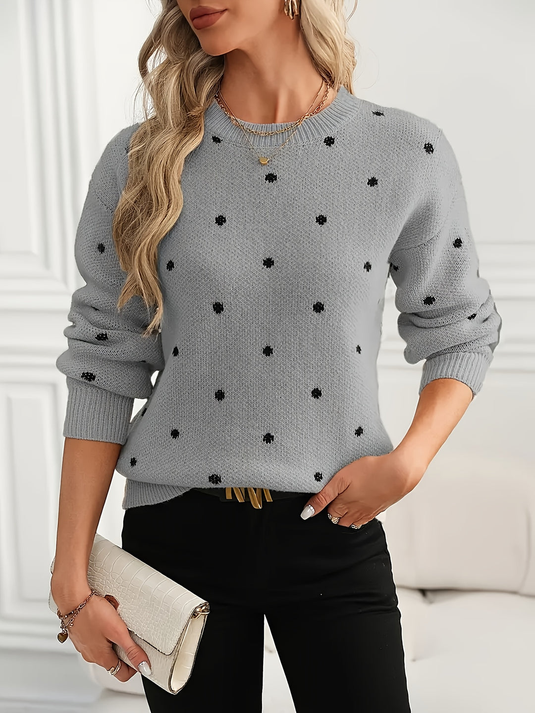 Brynn | Polka Dot Crew Neck Sweater