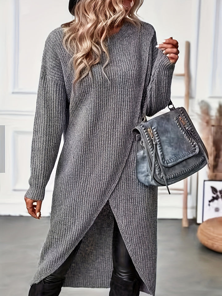 Sloane | Wrap-Front Long Sweater Dress