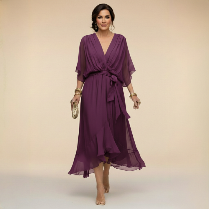 Zinnia | Stylish Chiffon V-Neck Dress