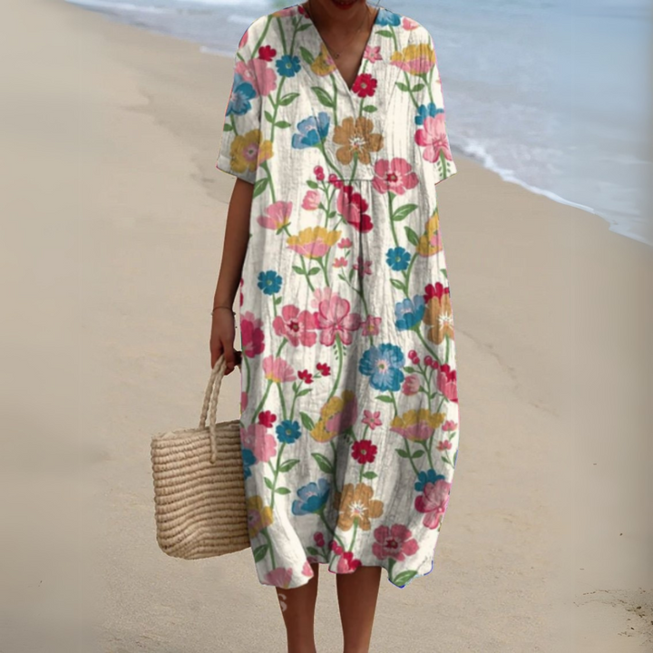 Stella | Elegant Floral V-Neck Dress