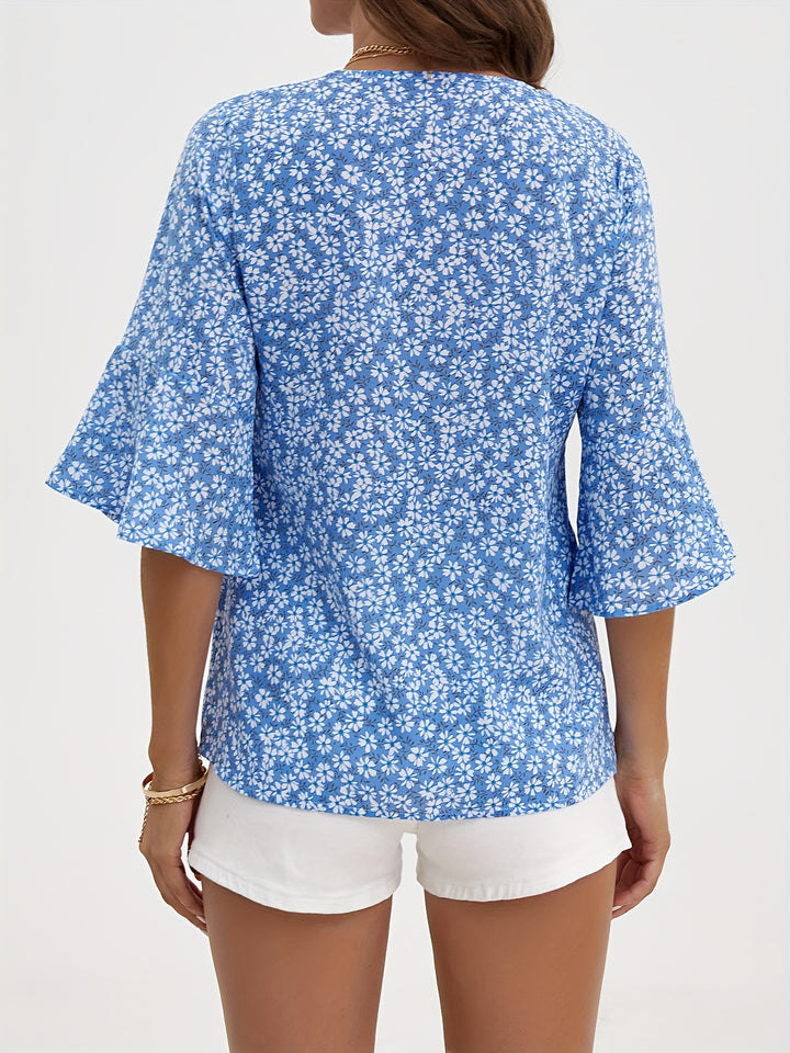 Yvette | Ditsy Floral Ruffle-Sleeve Blouse