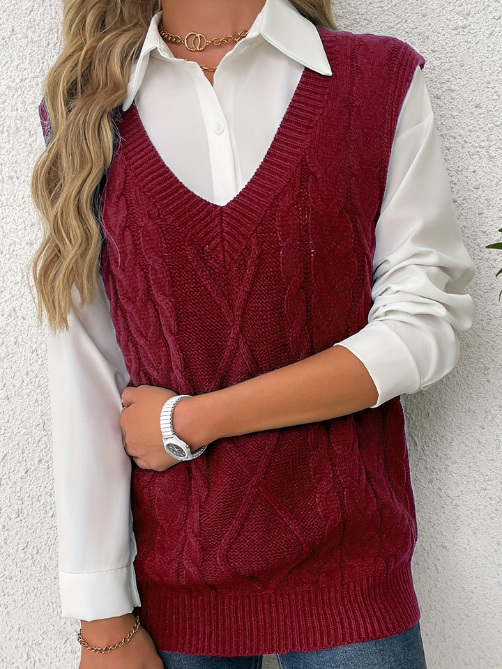 Ramona | Cable-Knit V-Neck Sweater Vest