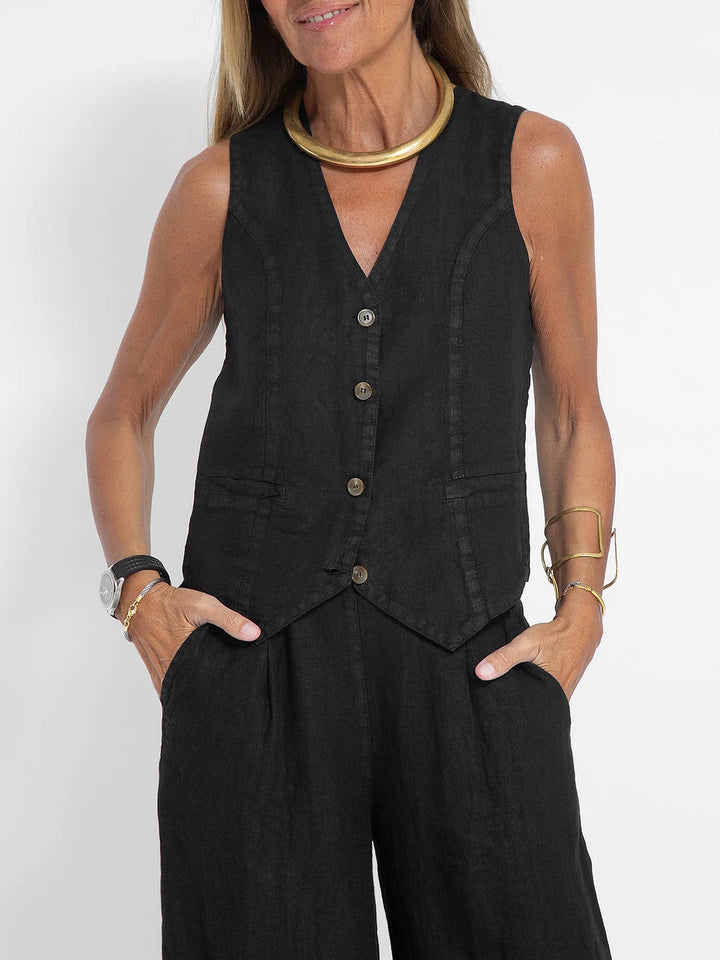 Suzanne | Sleeveless V-Neck Vest & Wide-Leg Pants Set