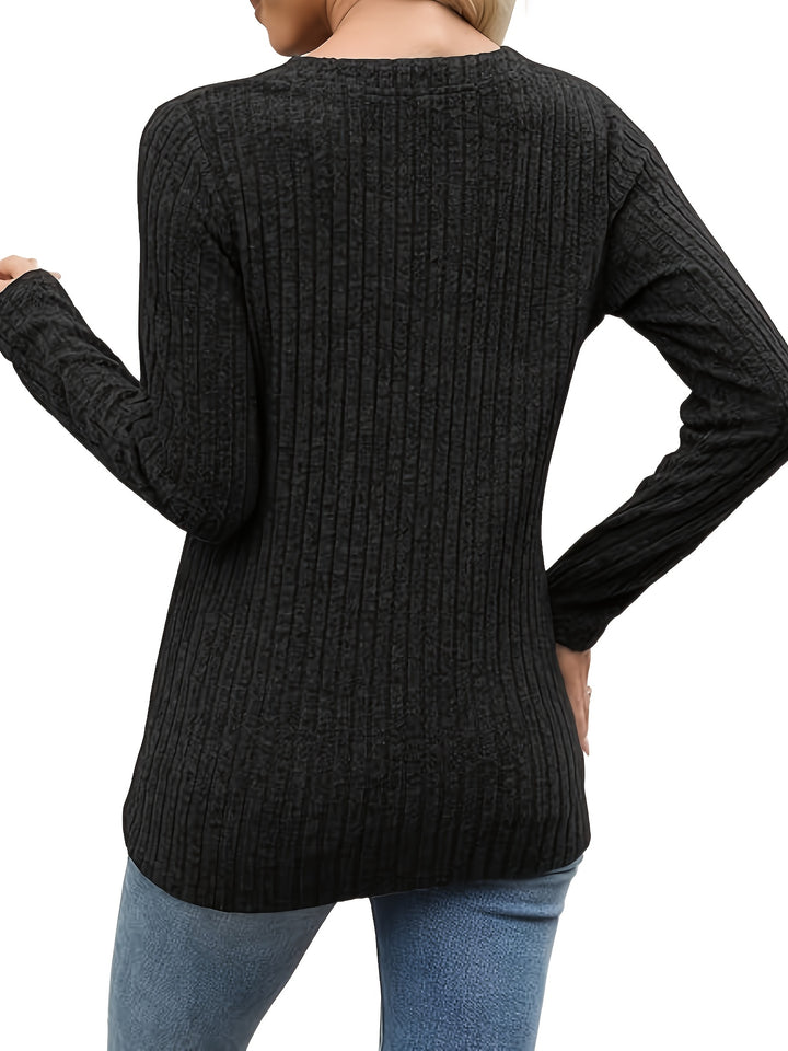 Evangeline | Ribbed Button-Neck Top