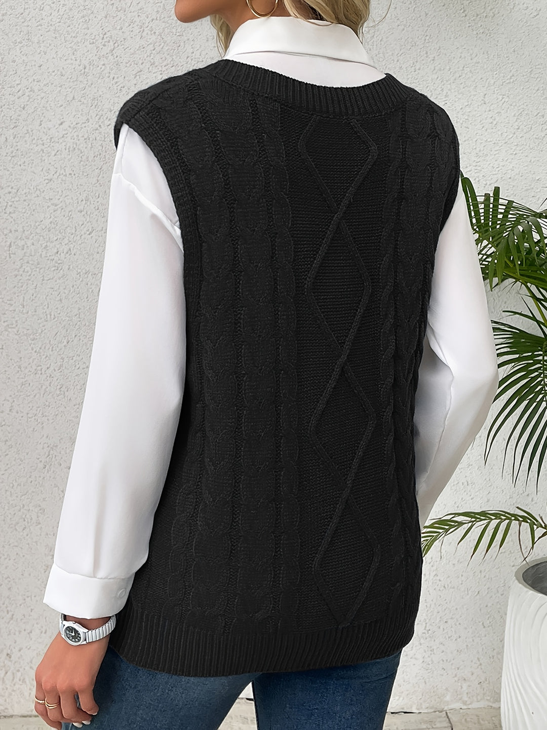Ramona | Cable-Knit V-Neck Sweater Vest