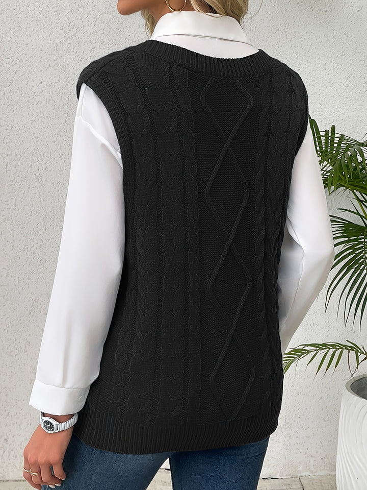Ramona | Cable-Knit V-Neck Sweater Vest