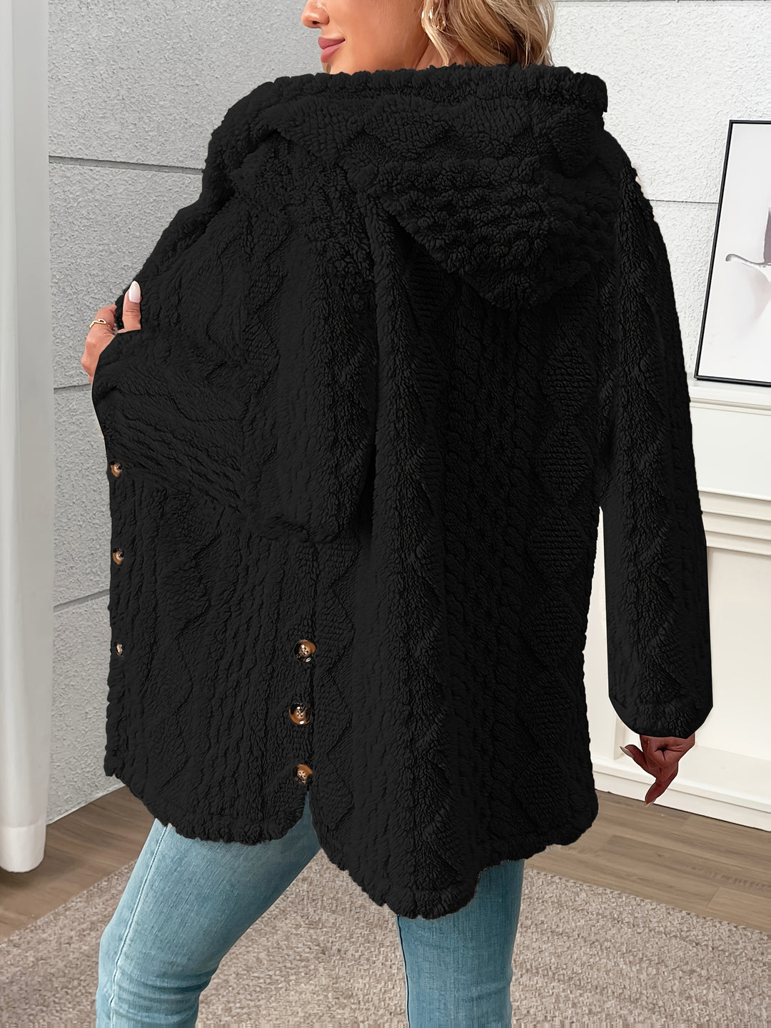 Ramona | Textured Hooded Button-Up Jacket