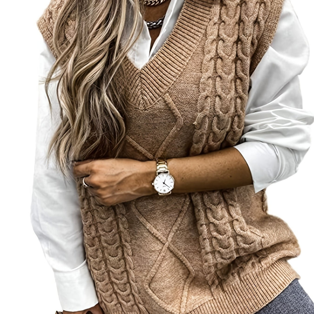 Ramona | Cable-Knit V-Neck Sweater Vest