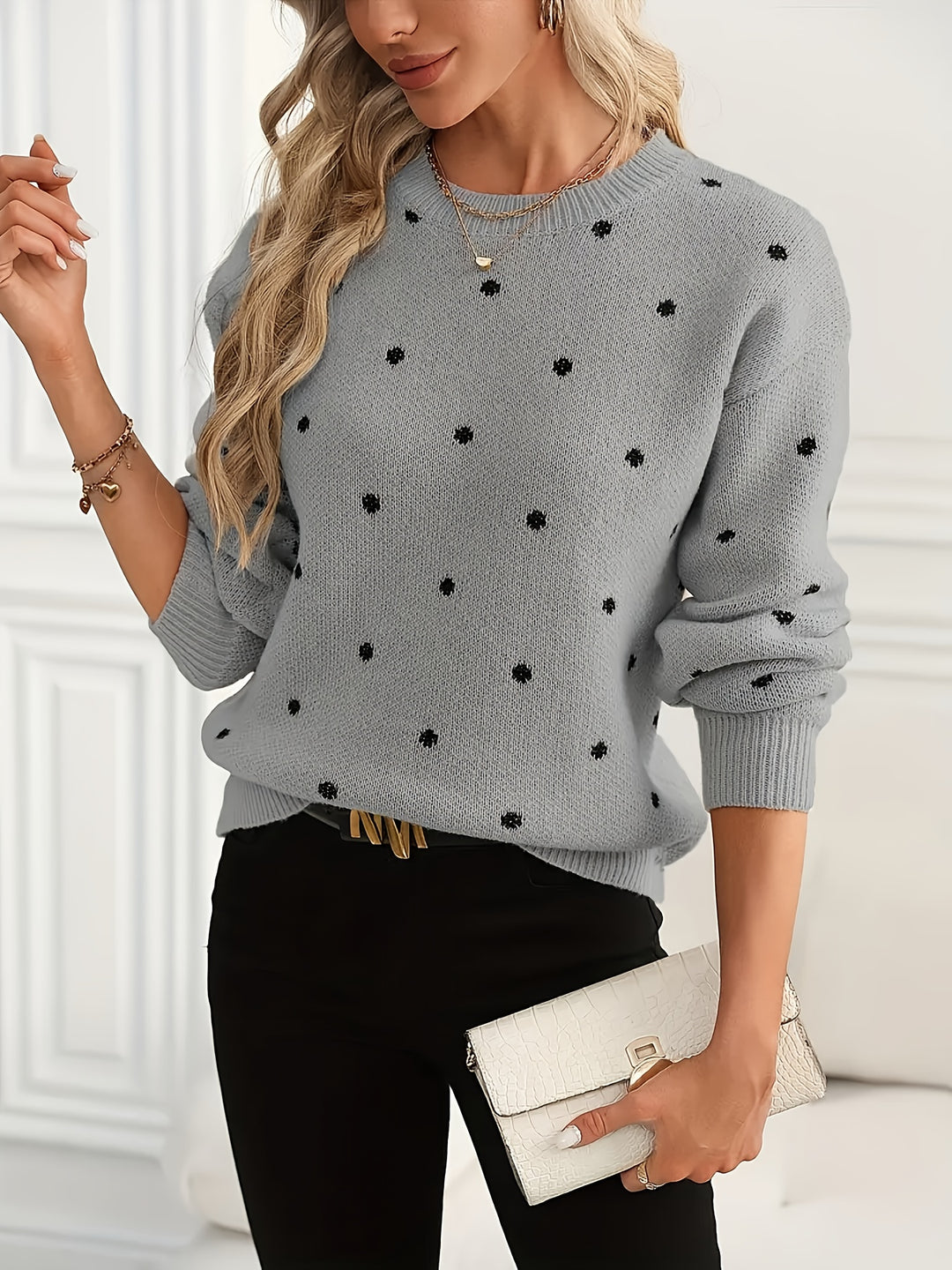 Brynn | Polka Dot Crew Neck Sweater