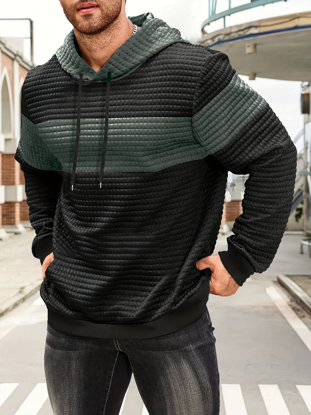 Russell | Textured Colour-Block Hoodie