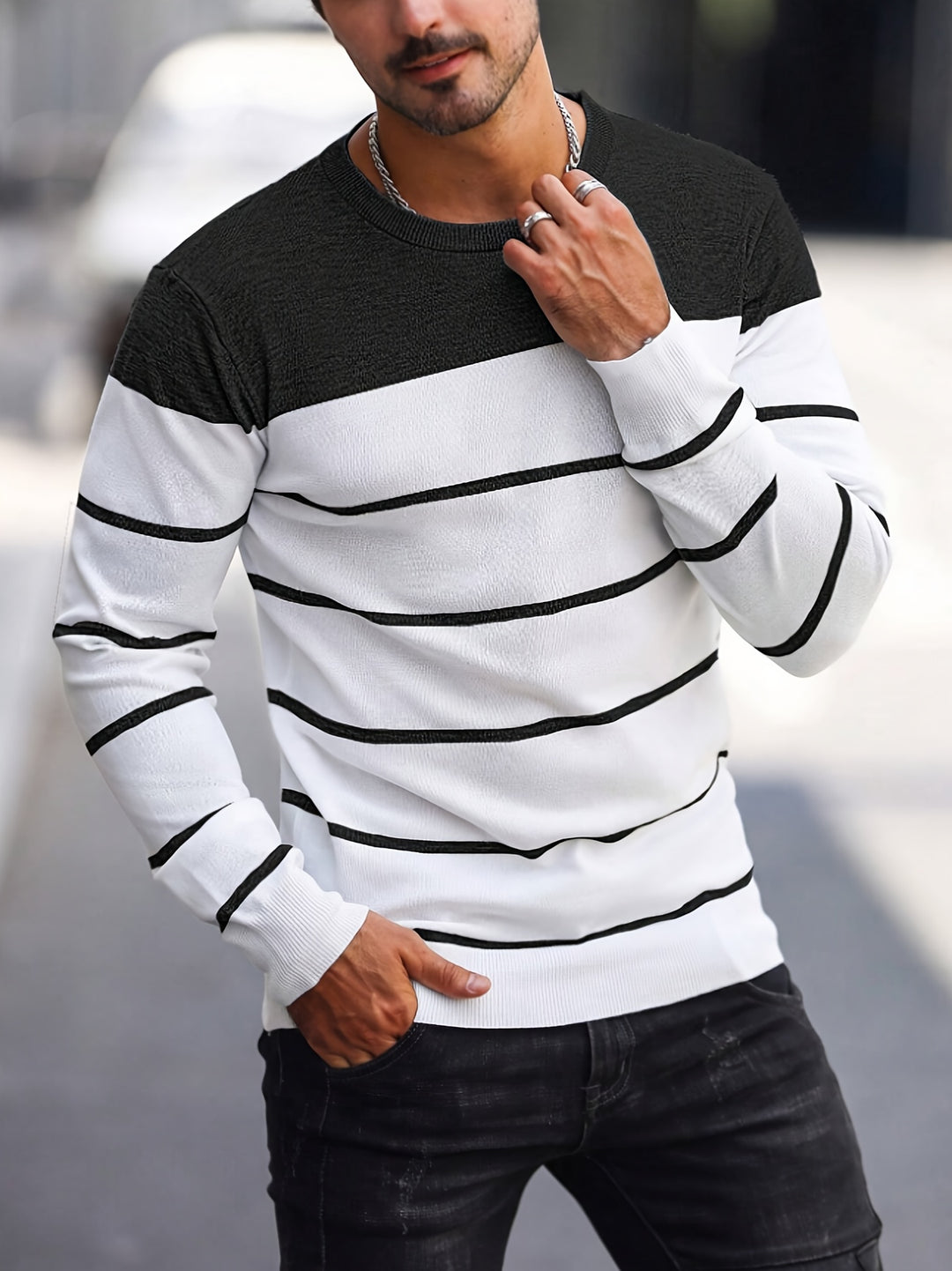 Declan | Colour-Block Striped Crew Neck Sweater