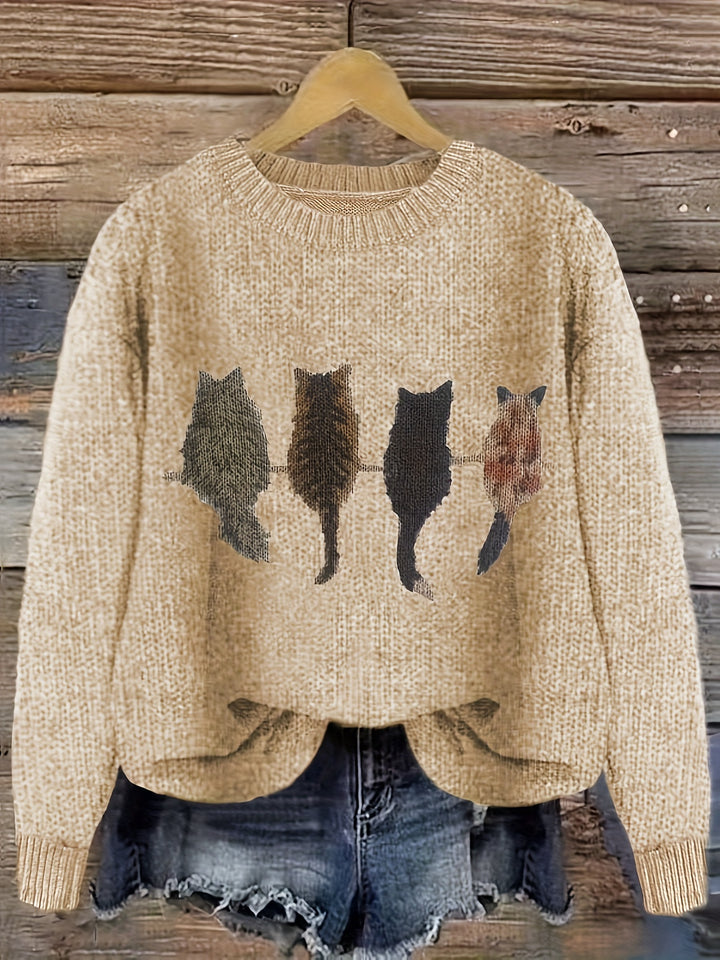 Maeve | Charming Cat-Print Knit Sweater
